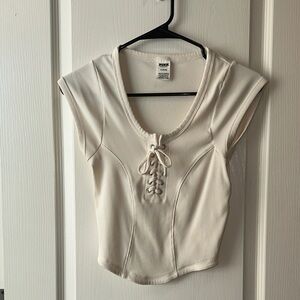 PINK Victoria's Secret Cream Lace-Up Crop Top